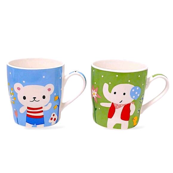 2 Darling Vintage Kids Cups 3 5" Ceramic Nursery Baby Elephant Teddy Bear Child - Picture 1 of 5